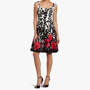 ⬇️ NWT NINE WEST Dresses Women's Poppy Border Printed Cotton fit and Flare Dress